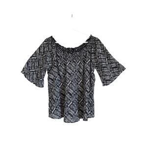 Ellos Black Off Shoulder Top 1/2 Bell Sleeves Smocked 100% Cotton Chic 14-16